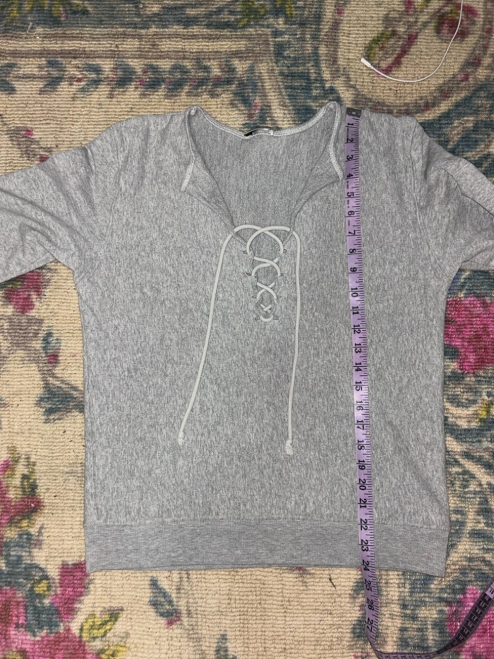 Saint Laurent Paris Gray Lace-Up V-Neck Sweatshirt - Picture 6 of 6